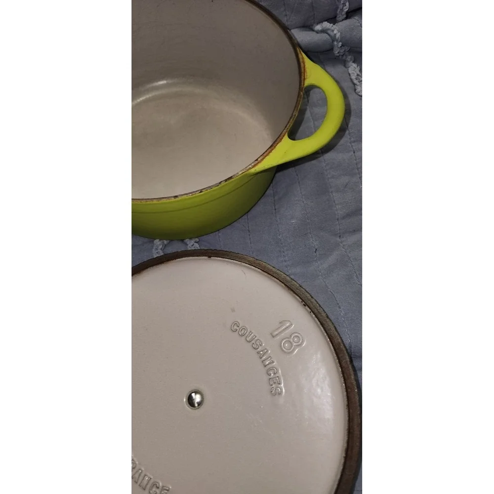 Vtg Le Creuset Cousances France #18 Dutch Oven Flame Orange Cast Iron W/ Lid